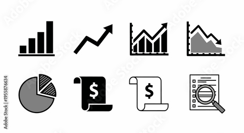 Business and Finance Icons Set with Charts Graphs and Documents