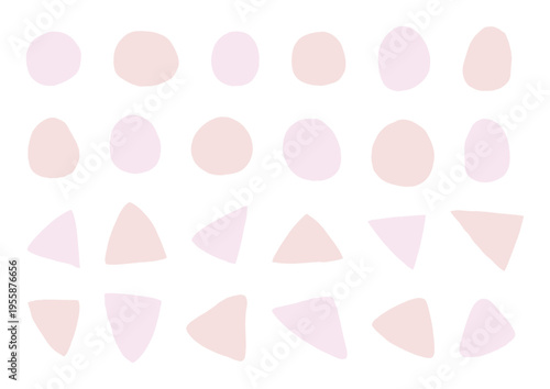 丸と三角形の形をした優しい雰囲気を感じるゆるい手描きのシェイプセット（ピンク・赤）