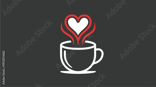 Coffee Cup with Heart Steam.
