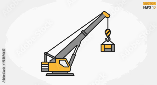 Yellow Construction Crane Machine Lifting Heavy Load.