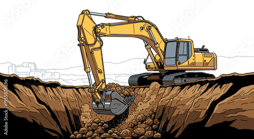Yellow excavator digging into ground 4.