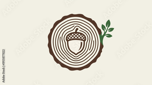Acorn on tree stump logo.