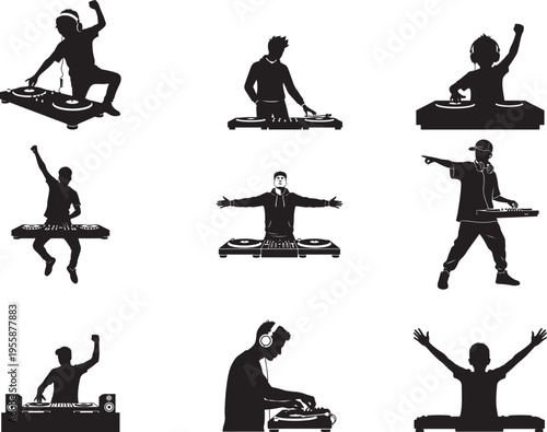 Male DJ Performing Music Party Silhouette