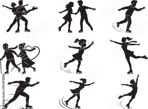 Figure Ice Skating Athlete Dynamic Pose Silhouette