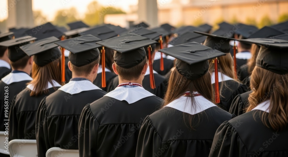 Obraz premium Graduation caps worn by students sitting in audience