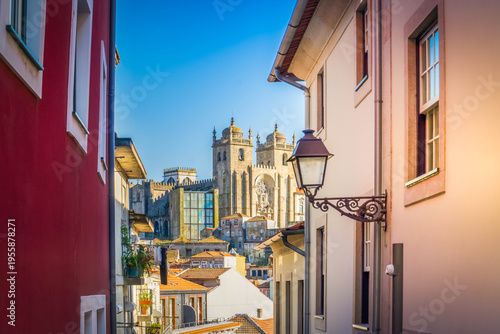 historic town of Porto, Portugal, narrow street to Se cathedral