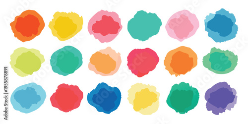 A vibrant collection of layered and slightly translucent abstract blobs.
