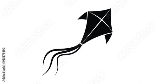 A simple black kite design soars through the air silhouette