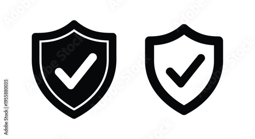Black shield with checkmark and a crown simple graphic silhouette