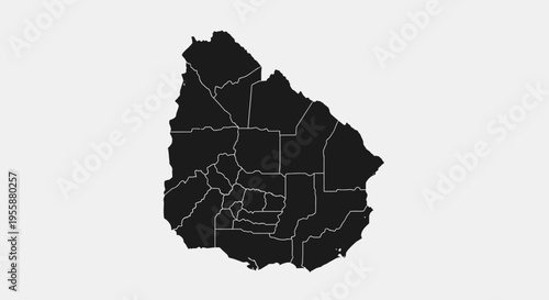 Map of Uruguay with internal divisions, black silhouette on a light gray background.