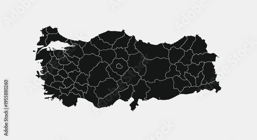 Map of Turkey with administrative divisions, black silhouette on white background