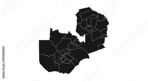 Map of Zambia with provinces highlighted in black on a white background