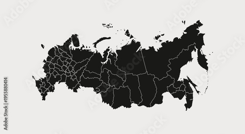 Map of Russia with administrative divisions, dark silhouette on a light grey background.