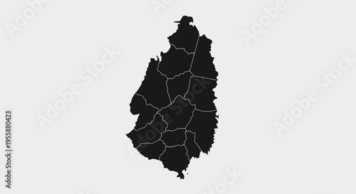 Map of Saint Lucia, Caribbean Island, Silhouette with Internal Divisions