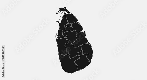 Map of Sri Lanka with internal administrative divisions, black silhouette on white background.