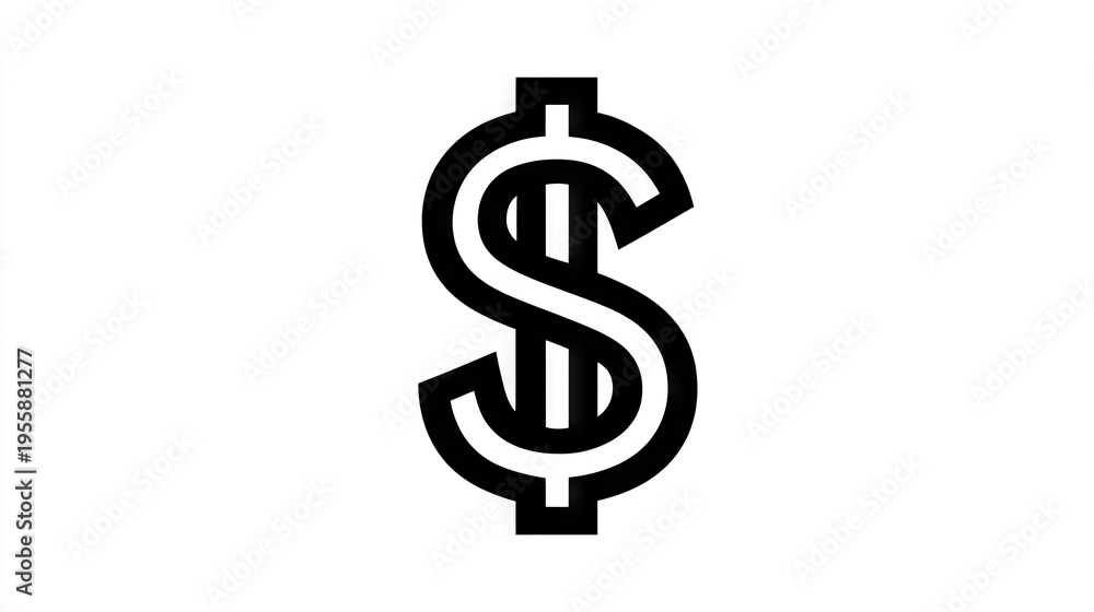 Obraz premium Stylized currency symbol rendered in thick black outlines against a white background