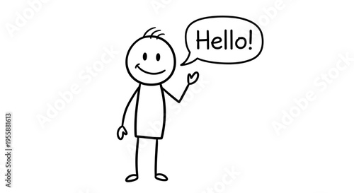 stick figure with a greeting message.