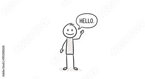 A simple stick figure says hello.