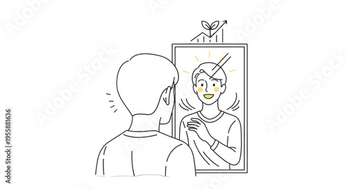 Man looking at his reflection in mirror.