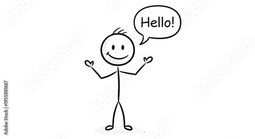 A stick figure says hello with a smile.