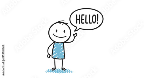 A cheerful stick figure says hello.