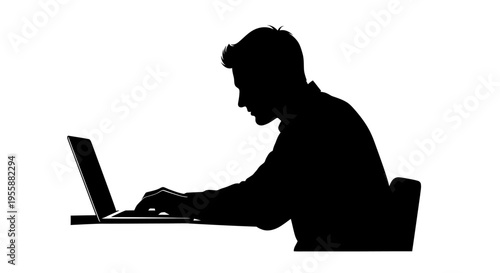 Silhouette of a Man Typing on a Laptop Computer