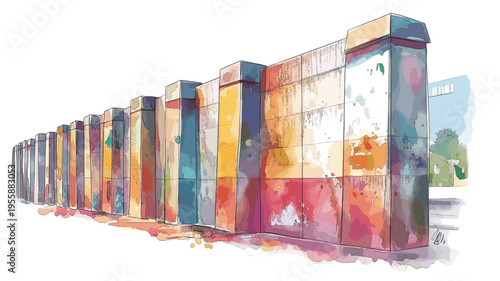 Berlin Wall Memorial. Berlin Wall Memorial watercolor vector illustration