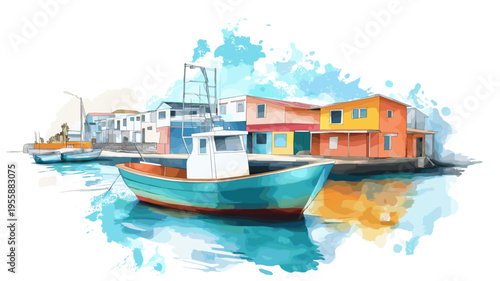 Puerto Madryn. Puerto Madryn hand drawn watercolor illustration