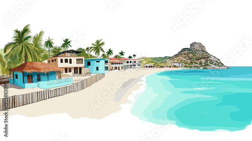 Salinas beach resort. Salinas beach resort hand drawn watercolor illustration