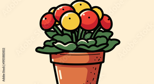 Colorful Tomatoes in a Pot.