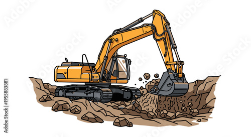 Heavy duty excavator digging earth ground.