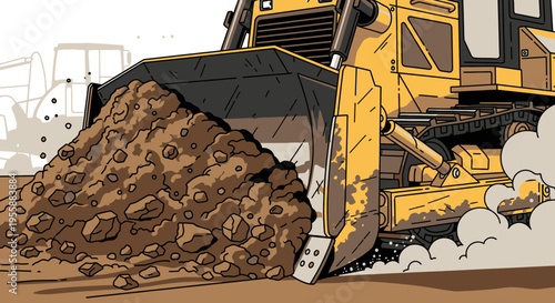 Heavy duty bulldozer machine closeup view.