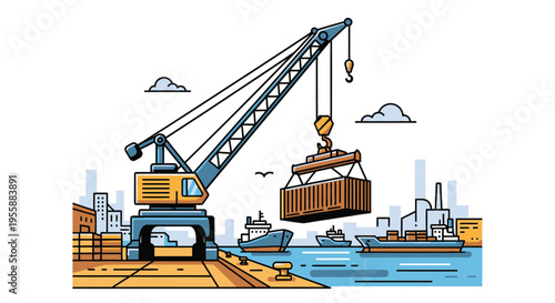 Large crane lifting a container.