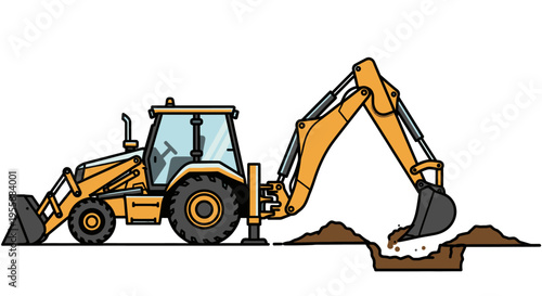 Yellow Backhoe Loader Construction Equipment.