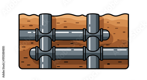 Detailed vector illustration of an underground utility pipeline network for essential services