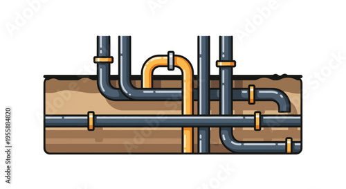Detailed diagram of a buried piping system, essential for city utility infrastructure illustration