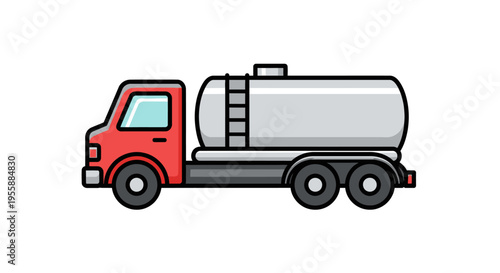Red tanker truck illustration for liquid transport and industry