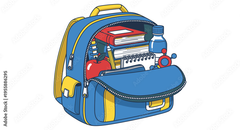 Fototapeta premium Blue and yellow school backpack.