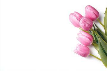 pink tulips, tulips, tulip bouquet, flowers, pink flowers, tulips isolated, isolated on white, white background, corner composition, copy space, space for text, floral border, banner, template, design