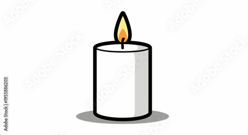 A white candle with flame burning.