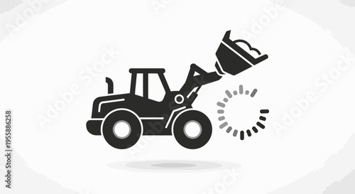 Black loader tractor with raised bucket.