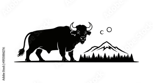 Black silhouette of a bull animal.