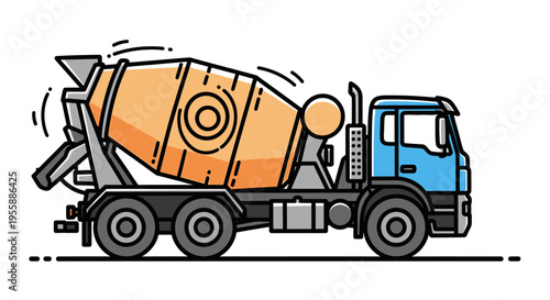 Cement mixer truck on the road.