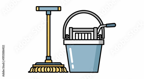 Cleaning mop and bucket tools.