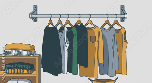 Clothes Hanging on a Rack.
