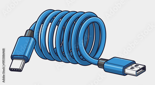 Coiled blue USB C cable.