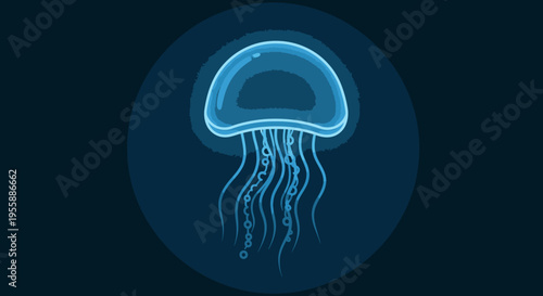 Glowing blue jellyfish in water.