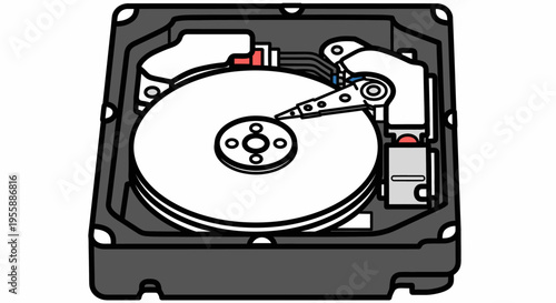Hard disk drive internal components.