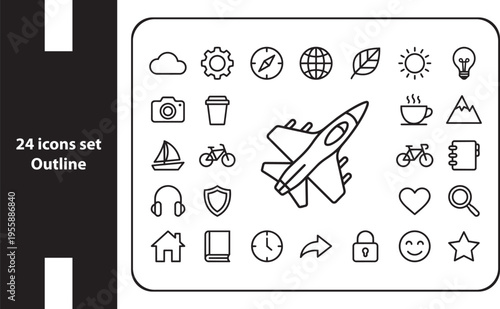 Minimal Military and Army Outline Icons Set  Clean Outline Symbols for Army, Defense, and War Strategy Design 