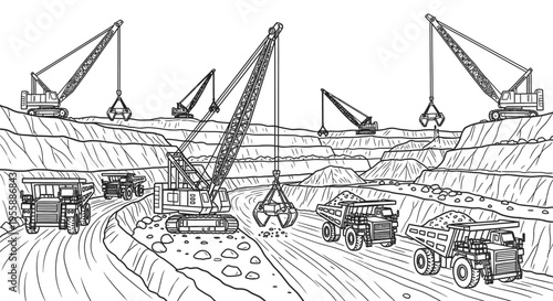 Heavy machinery at mining site operation.